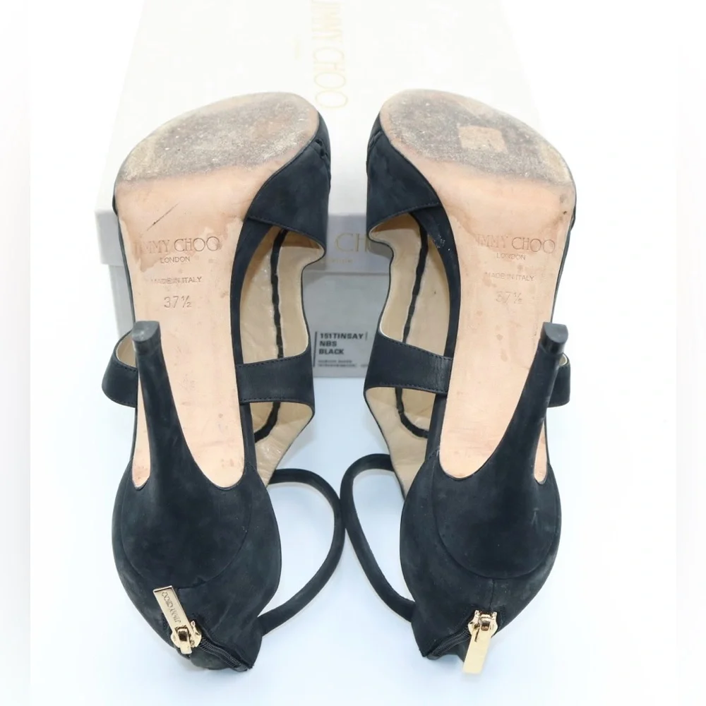 Jimmy Choo Tinsay 85 Black Nubuck Sandal 37.5 - Picture 3 of 6